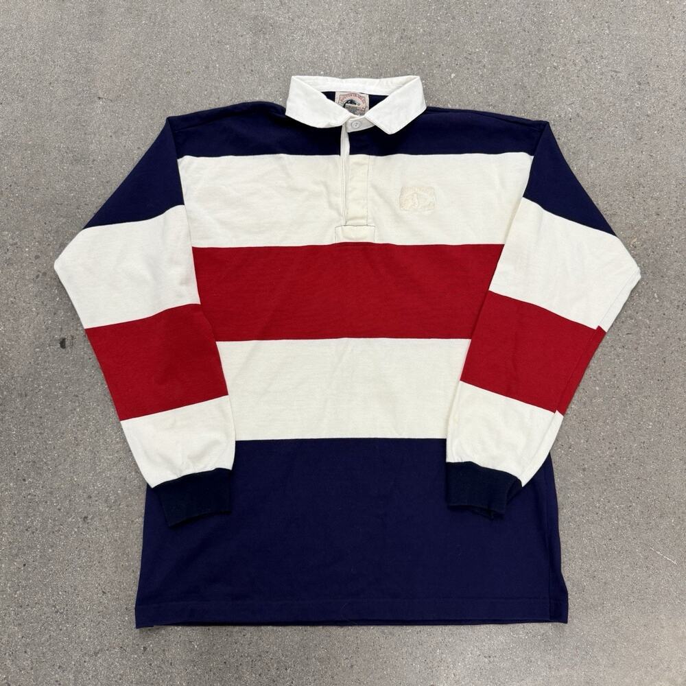 Vintage Boston Traders Striped Rugby Long Sleeve Polo Preppy Mens XL